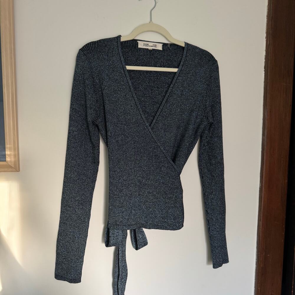 Diane Von Furstenberg Sparkly Knit Wrap Top - Picture 2 of 10